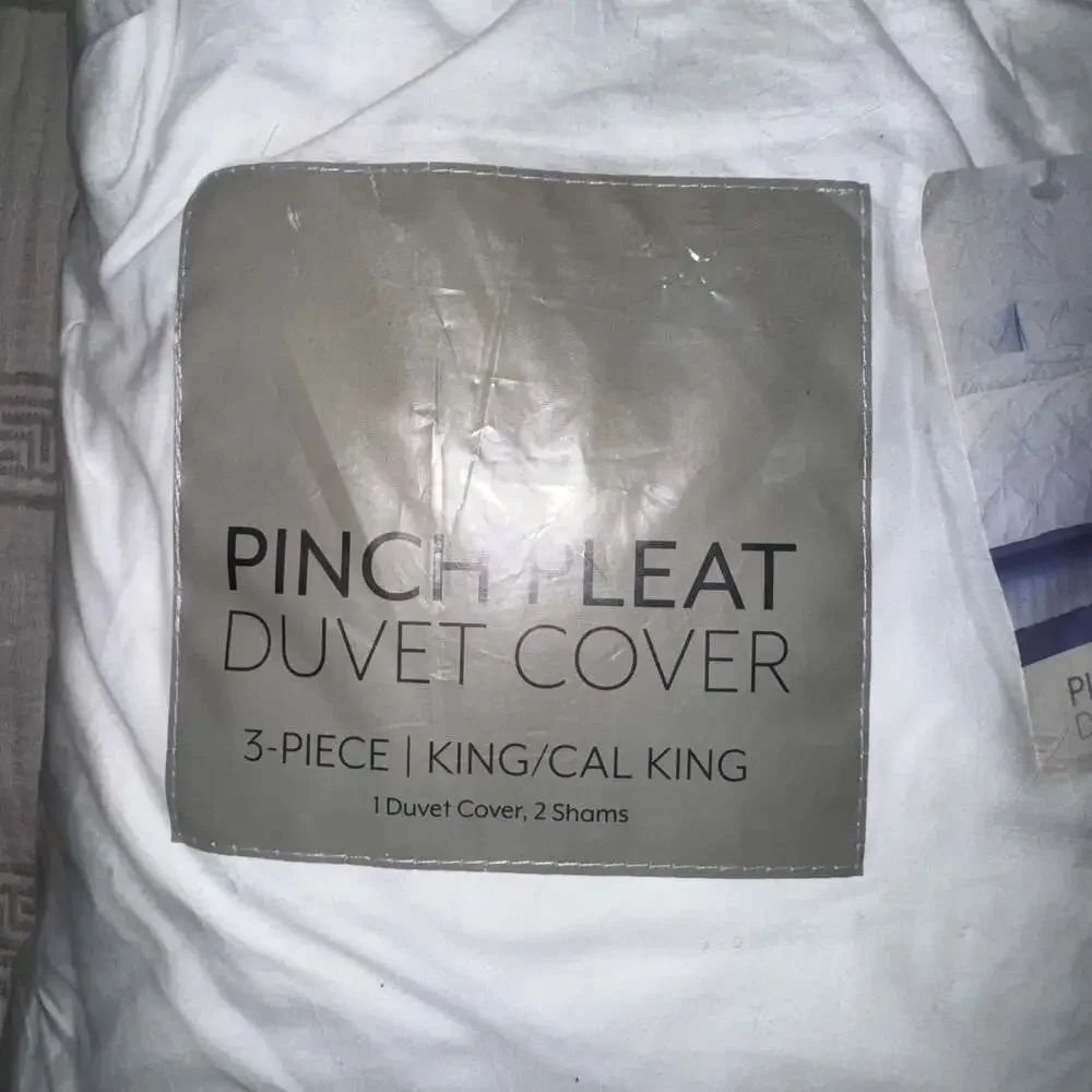 Pinch Pleat 3-Piece Duvet Cover Set, White, King/Cal King